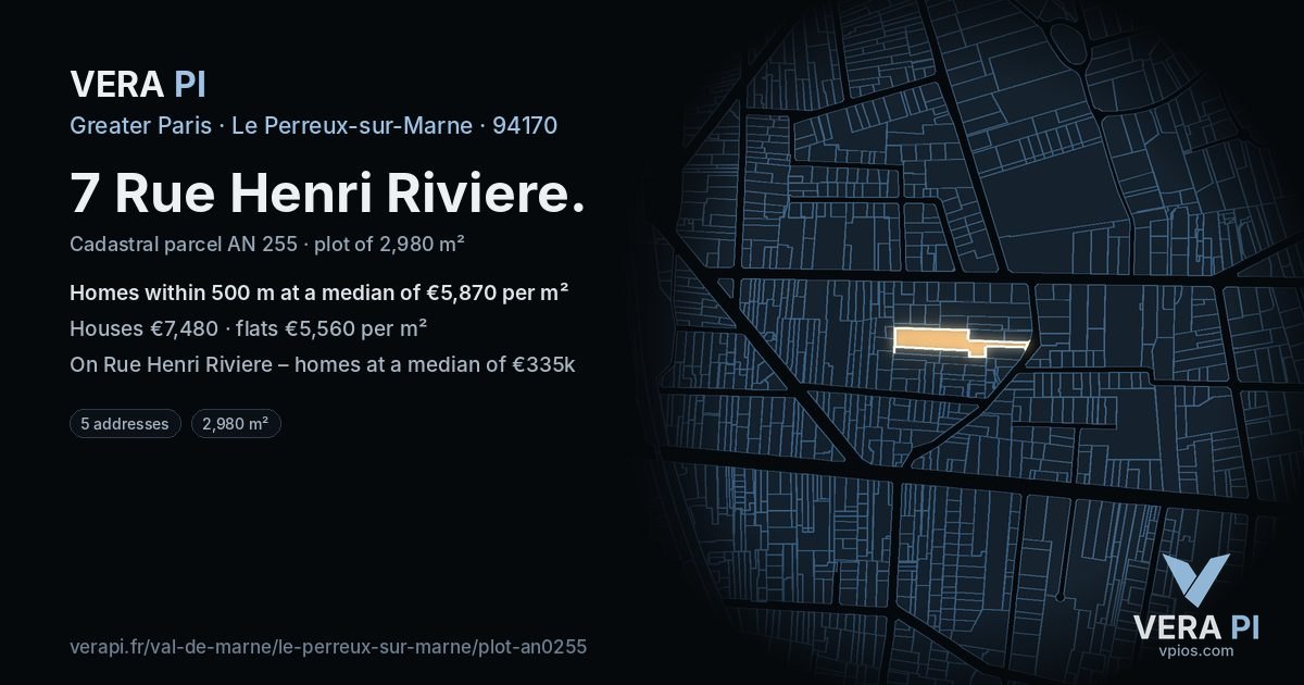 7 Rue Henri Riviere, Le Perreux-sur-Marne at night – the plot lit, the parcels around coloured by the prices near them