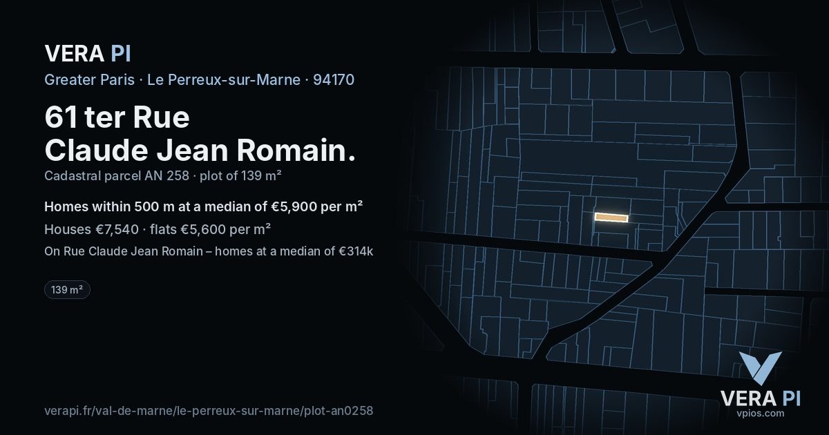 61 ter Rue Claude Jean Romain, Le Perreux-sur-Marne at night – the plot lit, the parcels around coloured by the prices near them