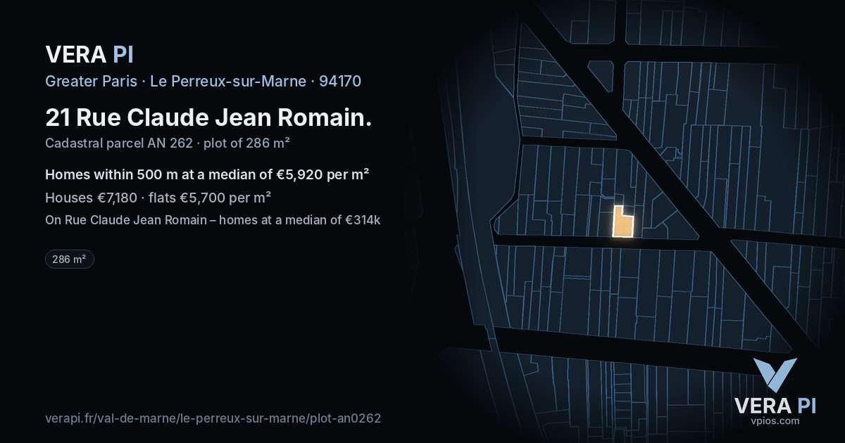 21 Rue Claude Jean Romain, Le Perreux-sur-Marne at night – the plot lit, the parcels around coloured by the prices near them