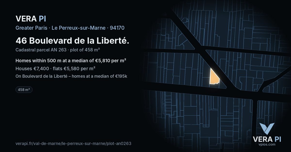 46 Boulevard de la Liberté, Le Perreux-sur-Marne at night – the plot lit, the parcels around coloured by the prices near them