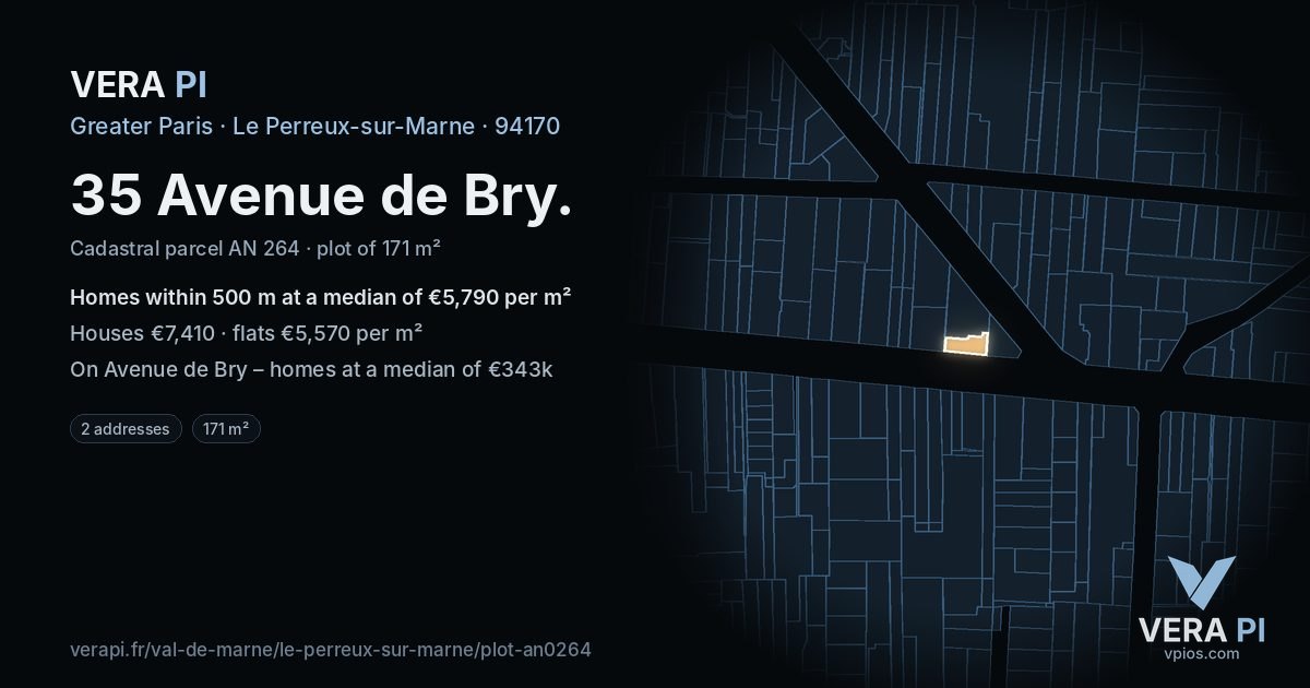 35 Avenue de Bry, Le Perreux-sur-Marne at night – the plot lit, the parcels around coloured by the prices near them
