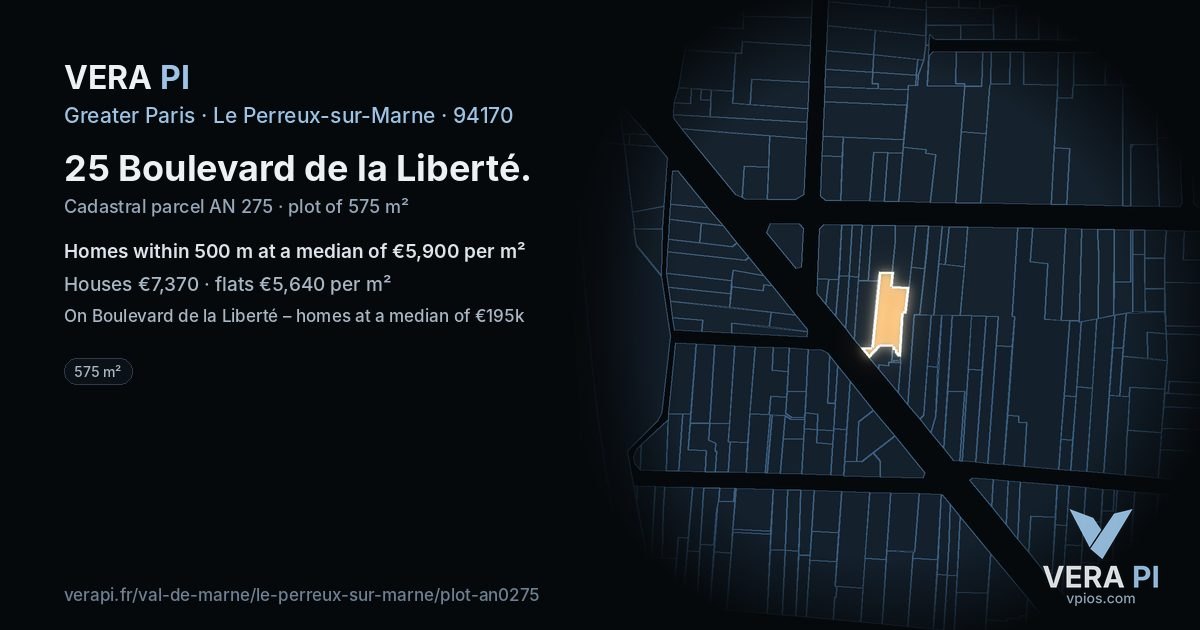25 Boulevard de la Liberté, Le Perreux-sur-Marne at night – the plot lit, the parcels around coloured by the prices near them