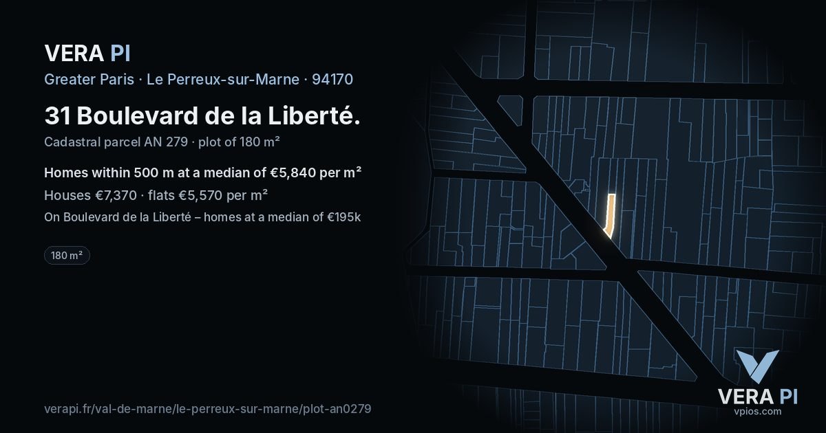 31 Boulevard de la Liberté, Le Perreux-sur-Marne at night – the plot lit, the parcels around coloured by the prices near them