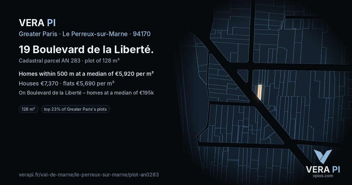 19 Boulevard de la Liberté, Le Perreux-sur-Marne at night – the plot lit, the parcels around coloured by the prices near them