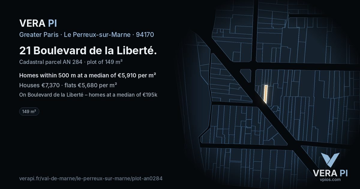 21 Boulevard de la Liberté, Le Perreux-sur-Marne at night – the plot lit, the parcels around coloured by the prices near them