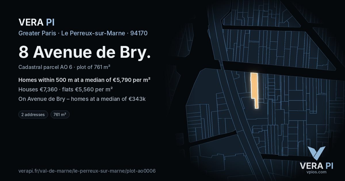 8 Avenue de Bry, Le Perreux-sur-Marne at night – the plot lit, the parcels around coloured by the prices near them