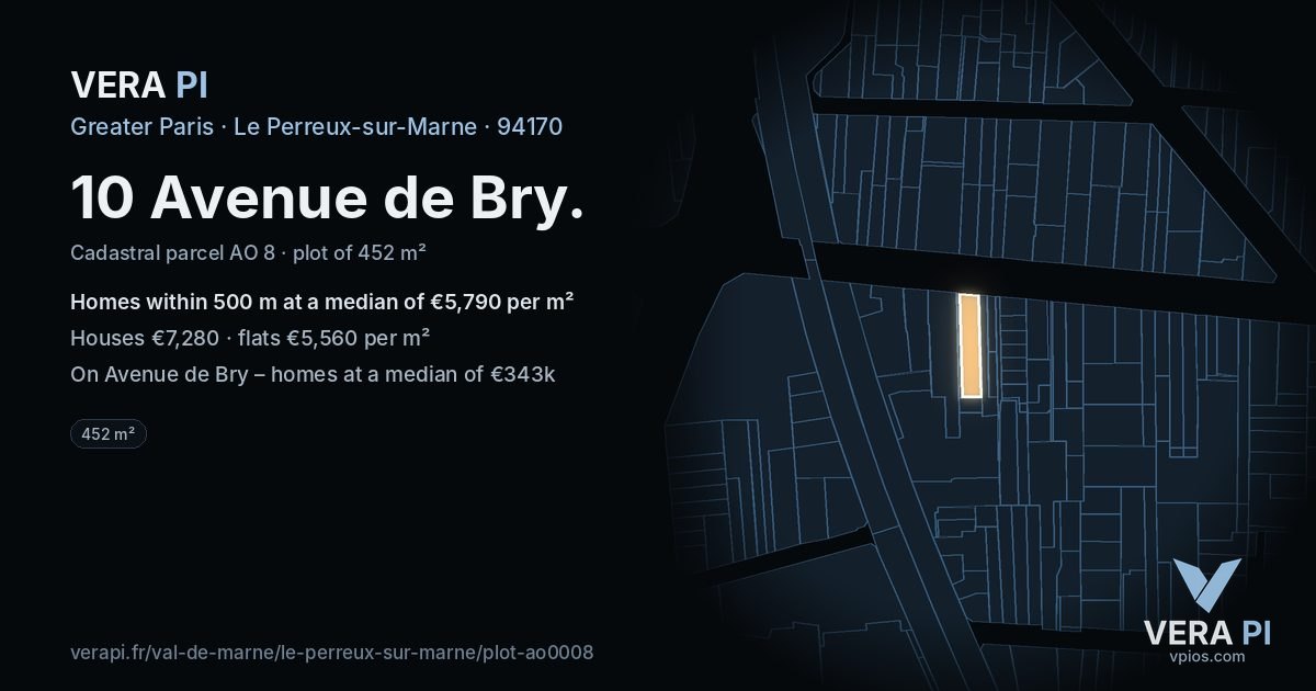 10 Avenue de Bry, Le Perreux-sur-Marne at night – the plot lit, the parcels around coloured by the prices near them