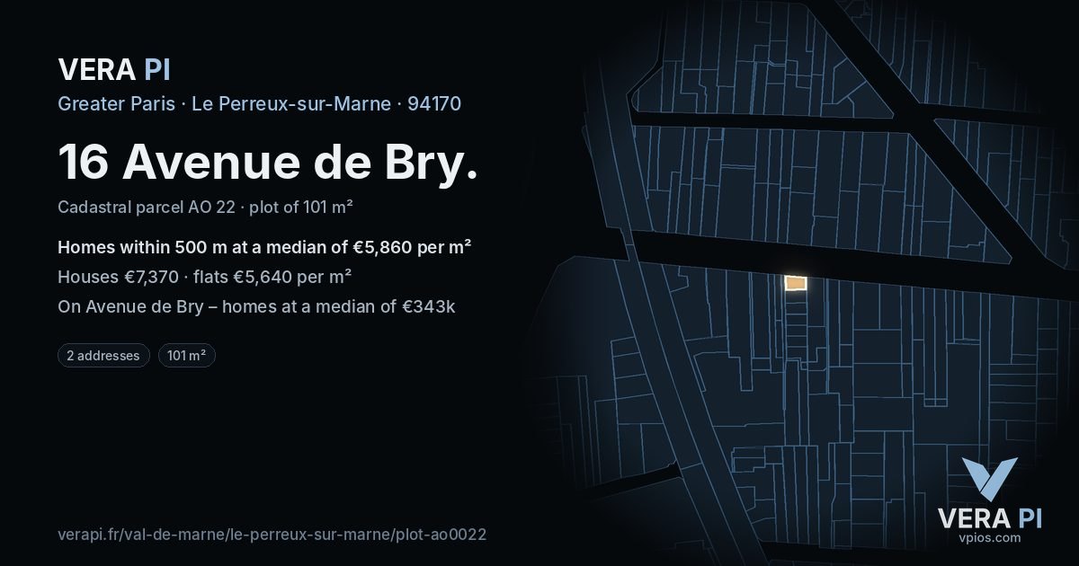 16 Avenue de Bry, Le Perreux-sur-Marne at night – the plot lit, the parcels around coloured by the prices near them