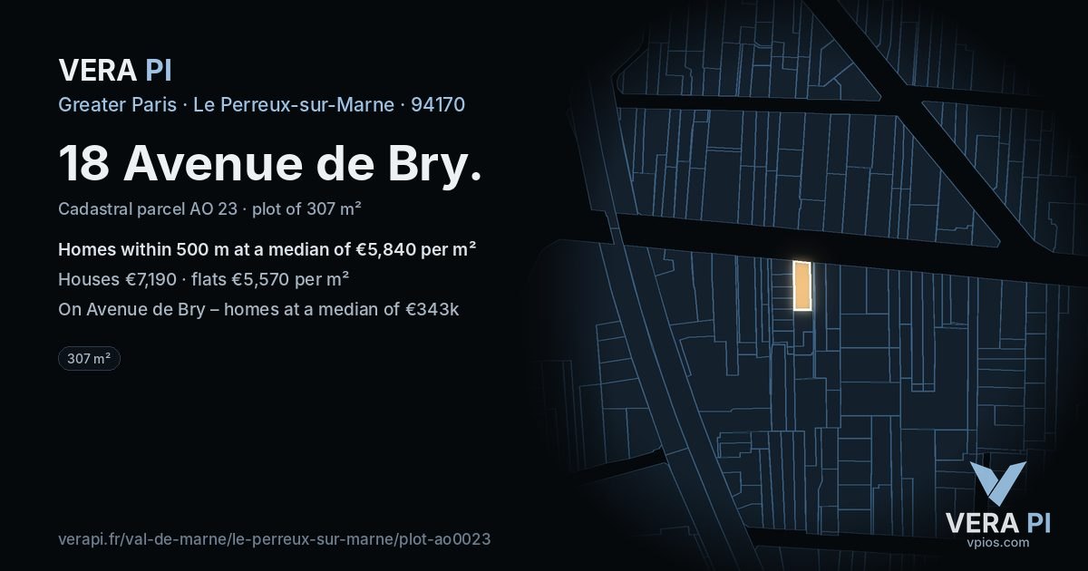 18 Avenue de Bry, Le Perreux-sur-Marne at night – the plot lit, the parcels around coloured by the prices near them