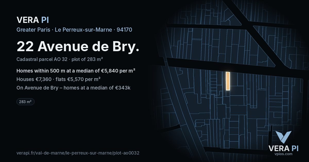 22 Avenue de Bry, Le Perreux-sur-Marne at night – the plot lit, the parcels around coloured by the prices near them