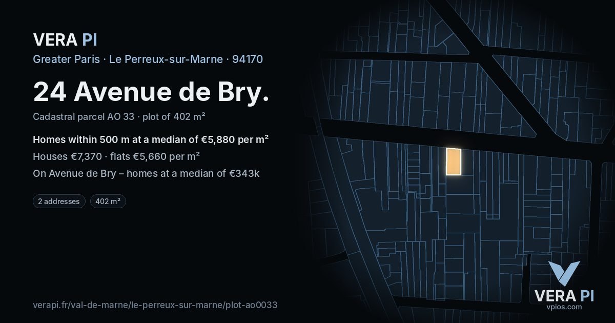 24 Avenue de Bry, Le Perreux-sur-Marne at night – the plot lit, the parcels around coloured by the prices near them