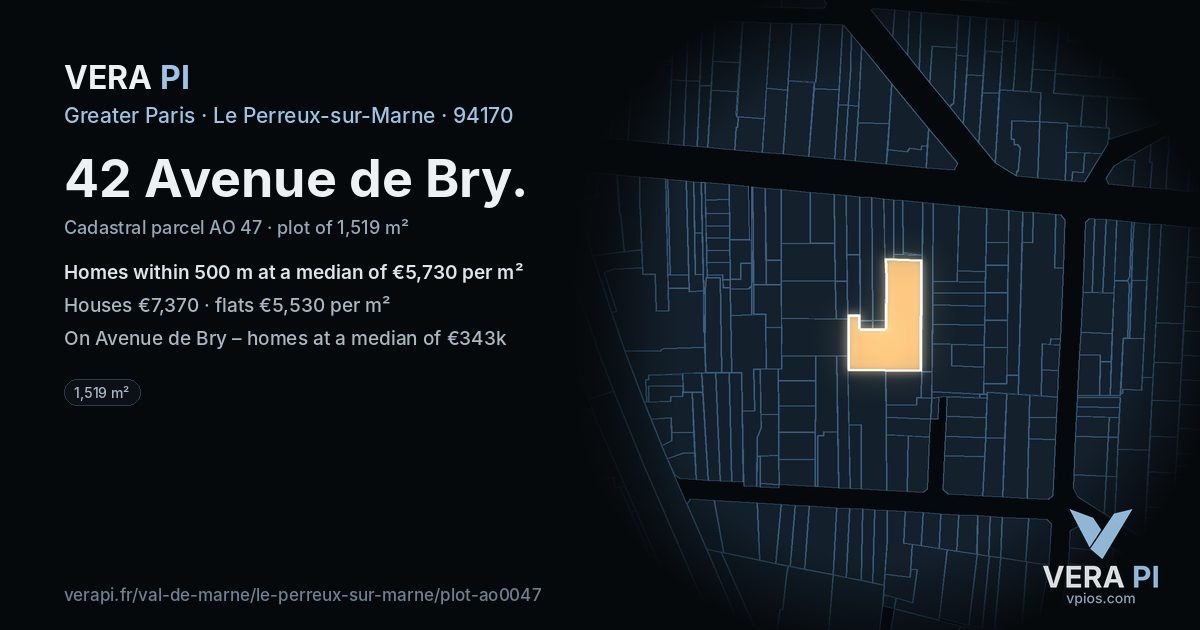 42 Avenue de Bry, Le Perreux-sur-Marne at night – the plot lit, the parcels around coloured by the prices near them