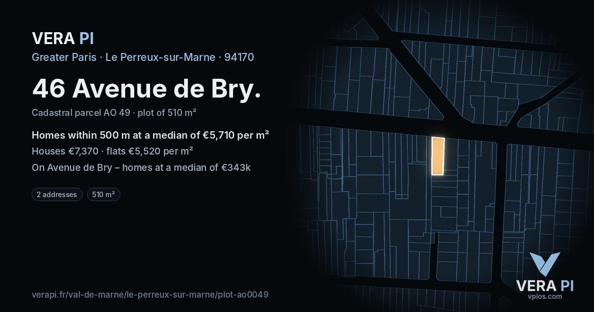 46 Avenue de Bry, Le Perreux-sur-Marne at night – the plot lit, the parcels around coloured by the prices near them
