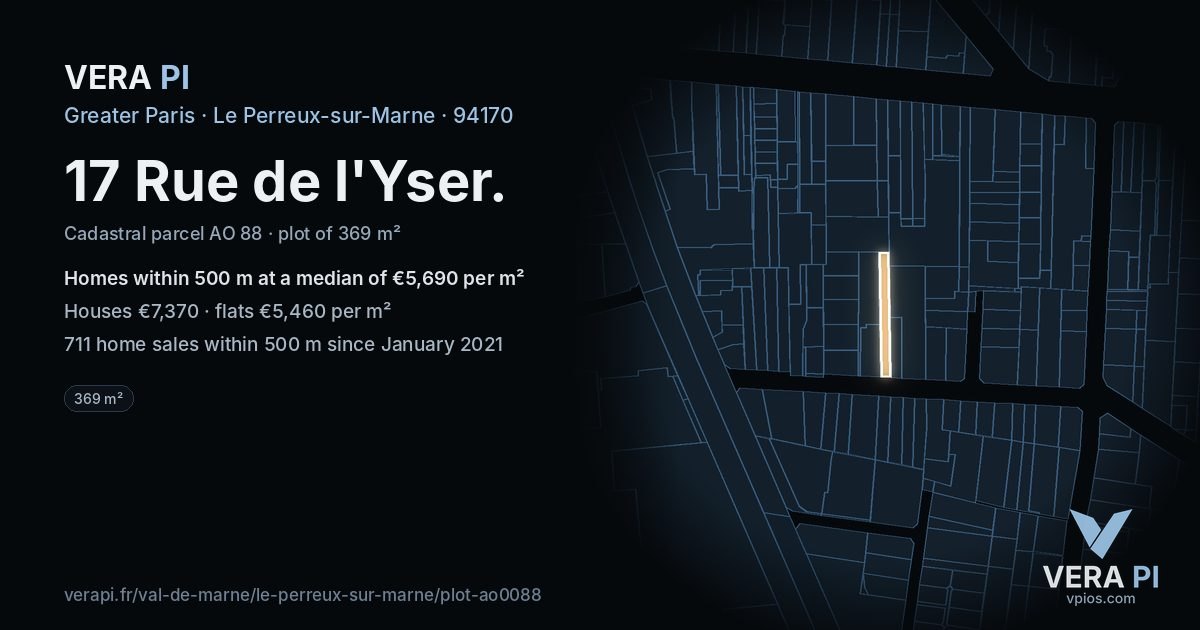17 Rue de l'Yser, Le Perreux-sur-Marne at night – the plot lit, the parcels around coloured by the prices near them