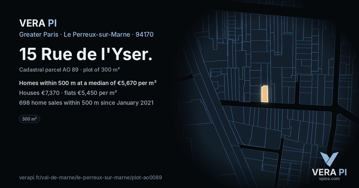 15 Rue de l'Yser, Le Perreux-sur-Marne at night – the plot lit, the parcels around coloured by the prices near them