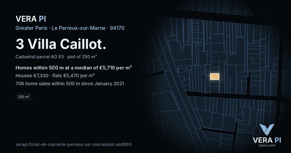 3 Villa Caillot, Le Perreux-sur-Marne at night – the plot lit, the parcels around coloured by the prices near them
