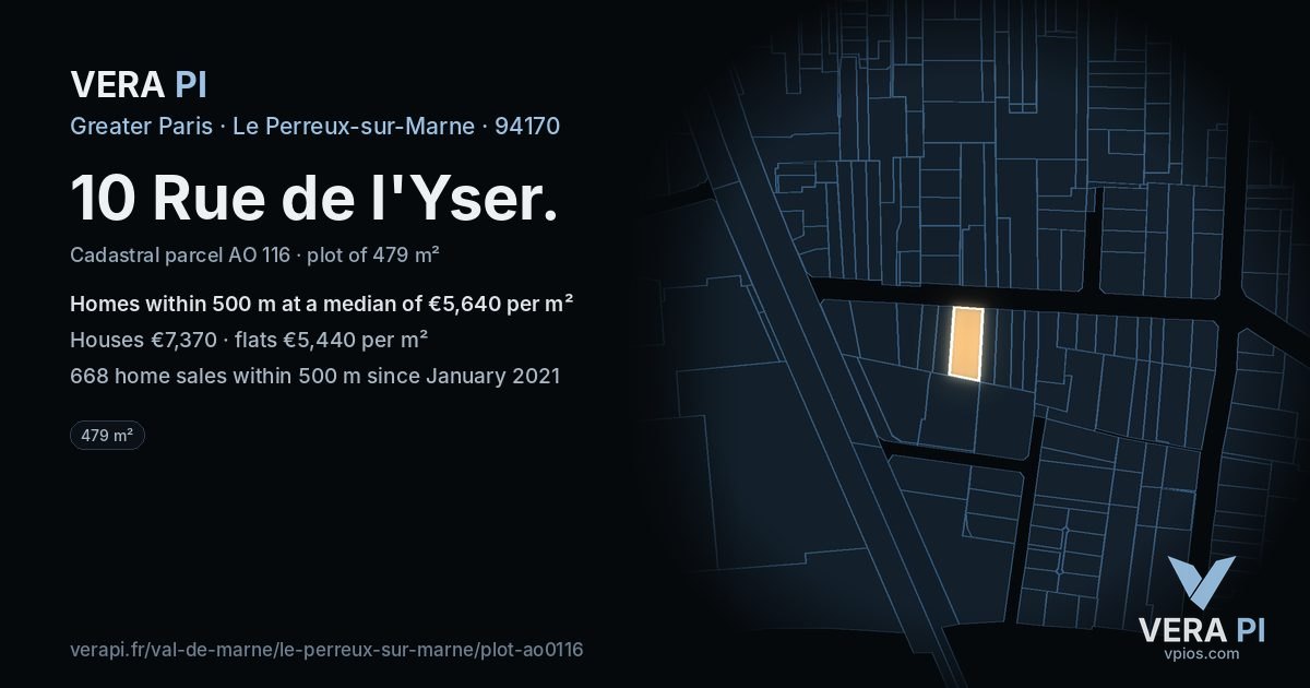 10 Rue de l'Yser, Le Perreux-sur-Marne at night – the plot lit, the parcels around coloured by the prices near them