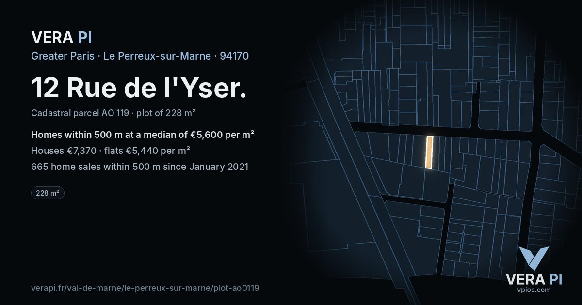 12 Rue de l'Yser, Le Perreux-sur-Marne at night – the plot lit, the parcels around coloured by the prices near them