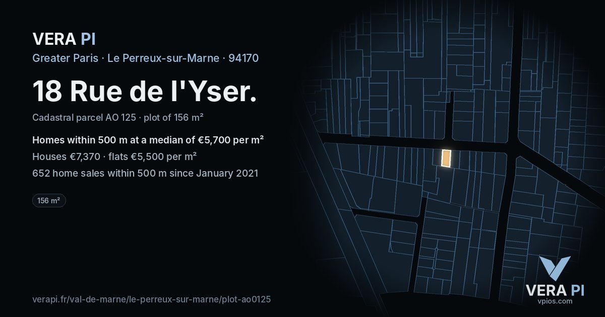 18 Rue de l'Yser, Le Perreux-sur-Marne at night – the plot lit, the parcels around coloured by the prices near them