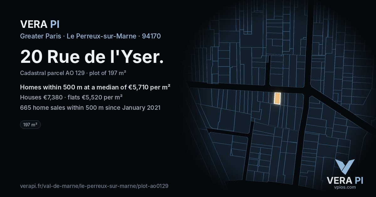 20 Rue de l'Yser, Le Perreux-sur-Marne at night – the plot lit, the parcels around coloured by the prices near them
