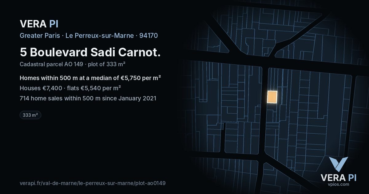 5 Boulevard Sadi Carnot, Le Perreux-sur-Marne at night – the plot lit, the parcels around coloured by the prices near them