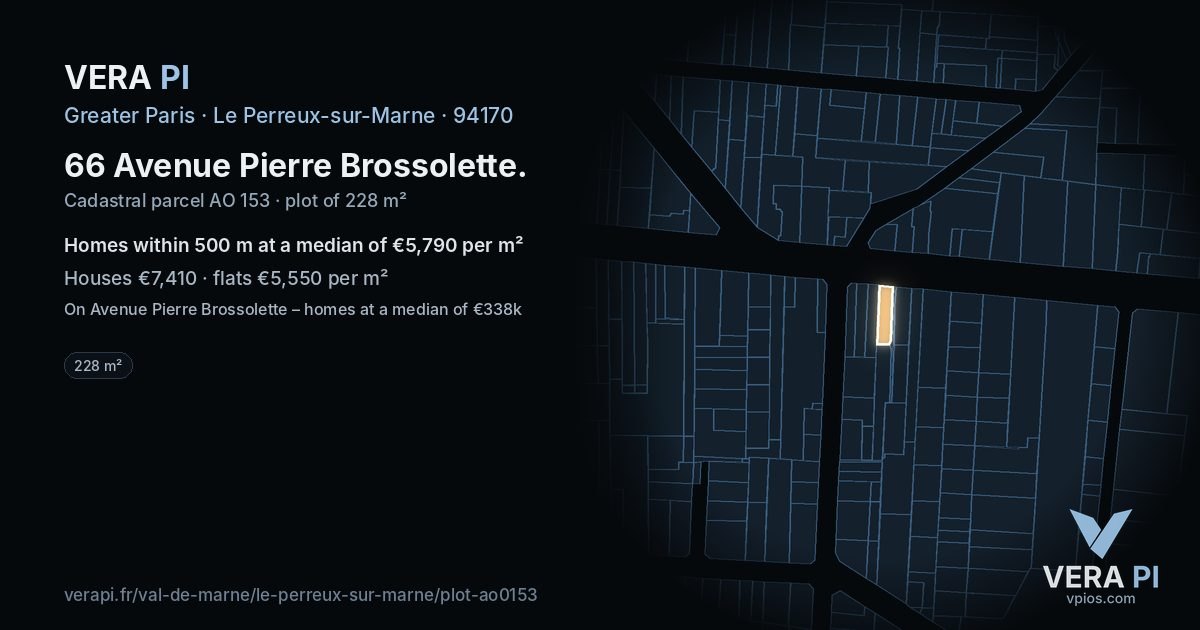 66 Avenue Pierre Brossolette, Le Perreux-sur-Marne at night – the plot lit, the parcels around coloured by the prices near them