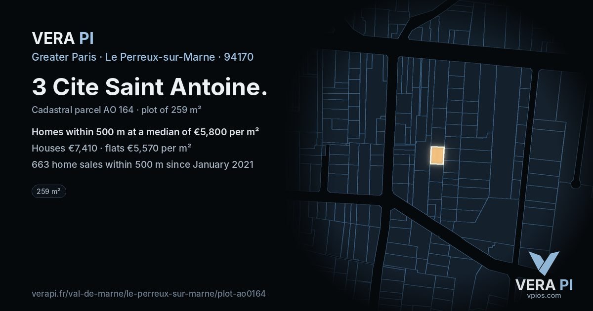 3 Cite Saint Antoine, Le Perreux-sur-Marne at night – the plot lit, the parcels around coloured by the prices near them