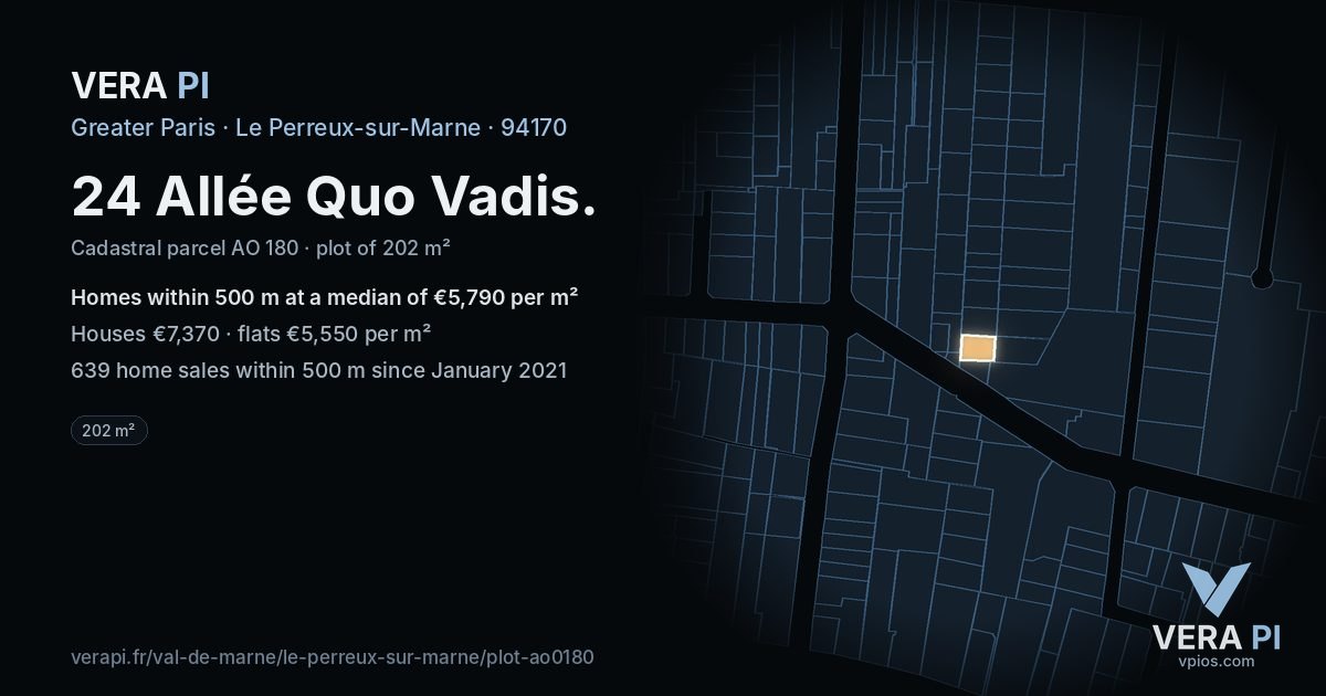 24 Allée Quo Vadis, Le Perreux-sur-Marne at night – the plot lit, the parcels around coloured by the prices near them