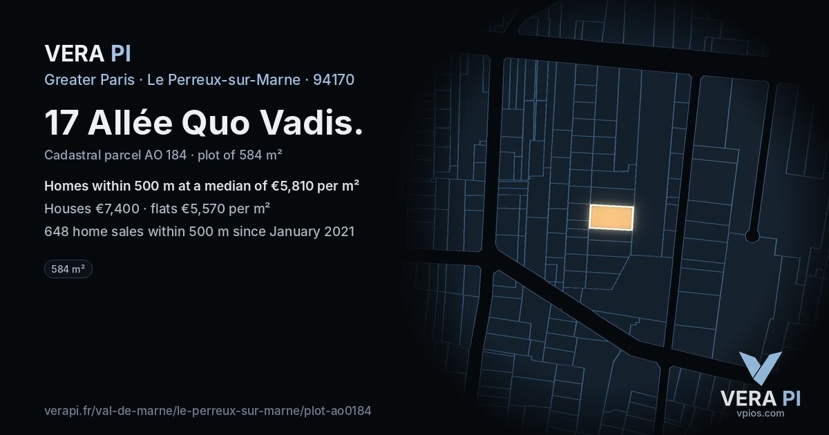 17 Allée Quo Vadis, Le Perreux-sur-Marne at night – the plot lit, the parcels around coloured by the prices near them