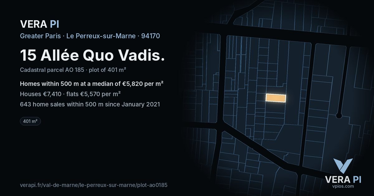 15 Allée Quo Vadis, Le Perreux-sur-Marne at night – the plot lit, the parcels around coloured by the prices near them