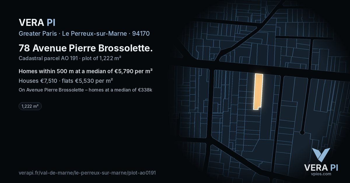 78 Avenue Pierre Brossolette, Le Perreux-sur-Marne at night – the plot lit, the parcels around coloured by the prices near them