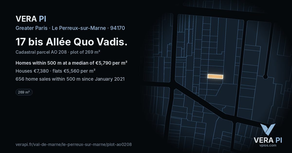 17 bis Allée Quo Vadis, Le Perreux-sur-Marne at night – the plot lit, the parcels around coloured by the prices near them