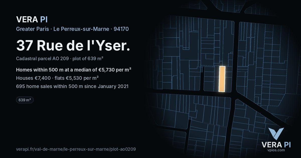 37 Rue de l'Yser, Le Perreux-sur-Marne at night – the plot lit, the parcels around coloured by the prices near them