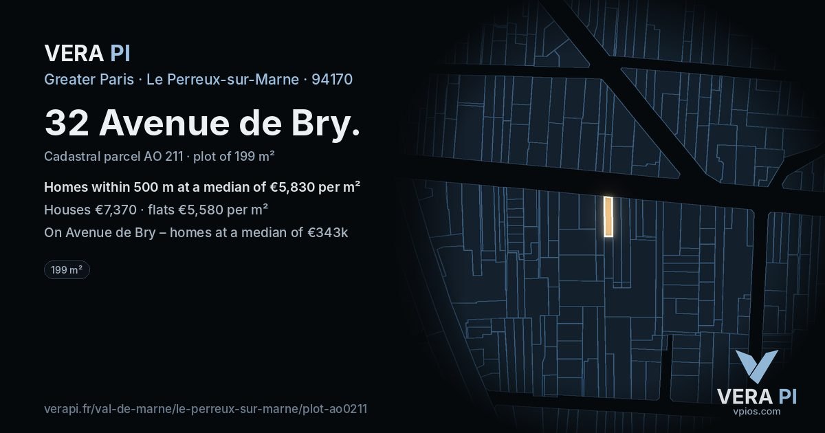 32 Avenue de Bry, Le Perreux-sur-Marne at night – the plot lit, the parcels around coloured by the prices near them