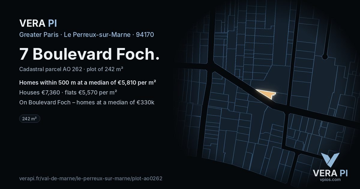 7 Boulevard Foch, Le Perreux-sur-Marne at night – the plot lit, the parcels around coloured by the prices near them
