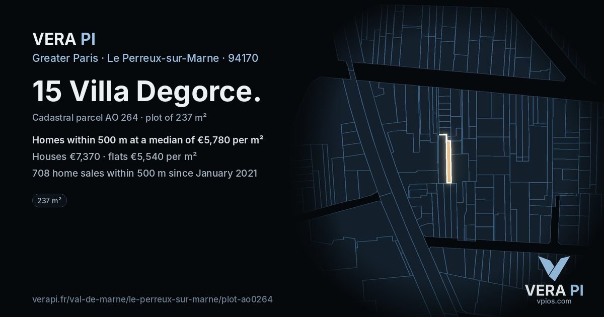 15 Villa Degorce, Le Perreux-sur-Marne at night – the plot lit, the parcels around coloured by the prices near them