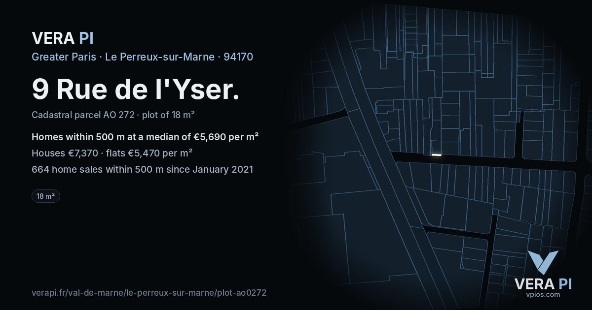9 Rue de l'Yser, Le Perreux-sur-Marne at night – the plot lit, the parcels around coloured by the prices near them