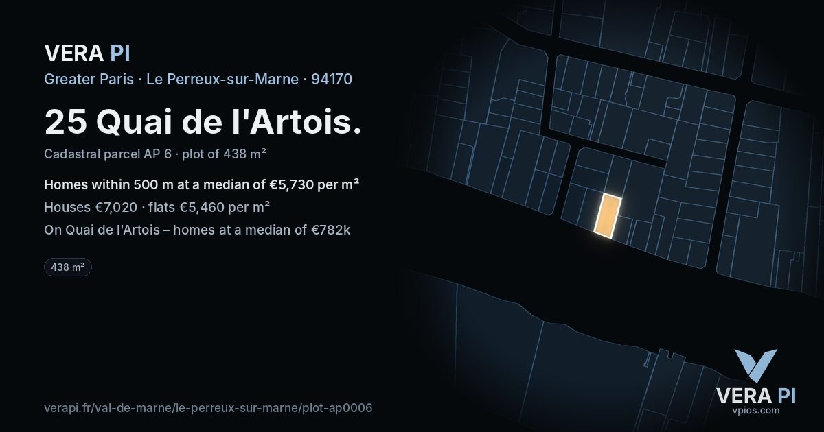 25 Quai de l'Artois, Le Perreux-sur-Marne at night – the plot lit, the parcels around coloured by the prices near them