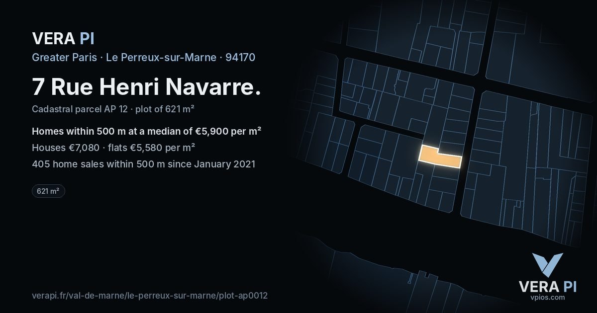 7 Rue Henri Navarre, Le Perreux-sur-Marne at night – the plot lit, the parcels around coloured by the prices near them