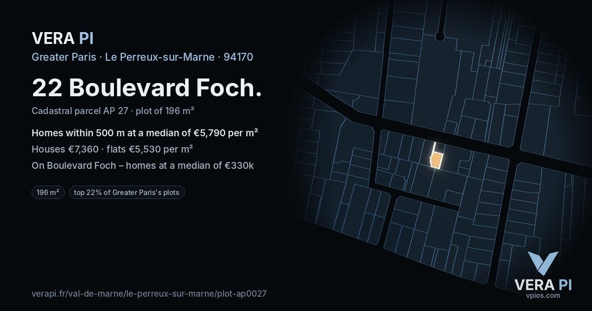 22 Boulevard Foch, Le Perreux-sur-Marne at night – the plot lit, the parcels around coloured by the prices near them