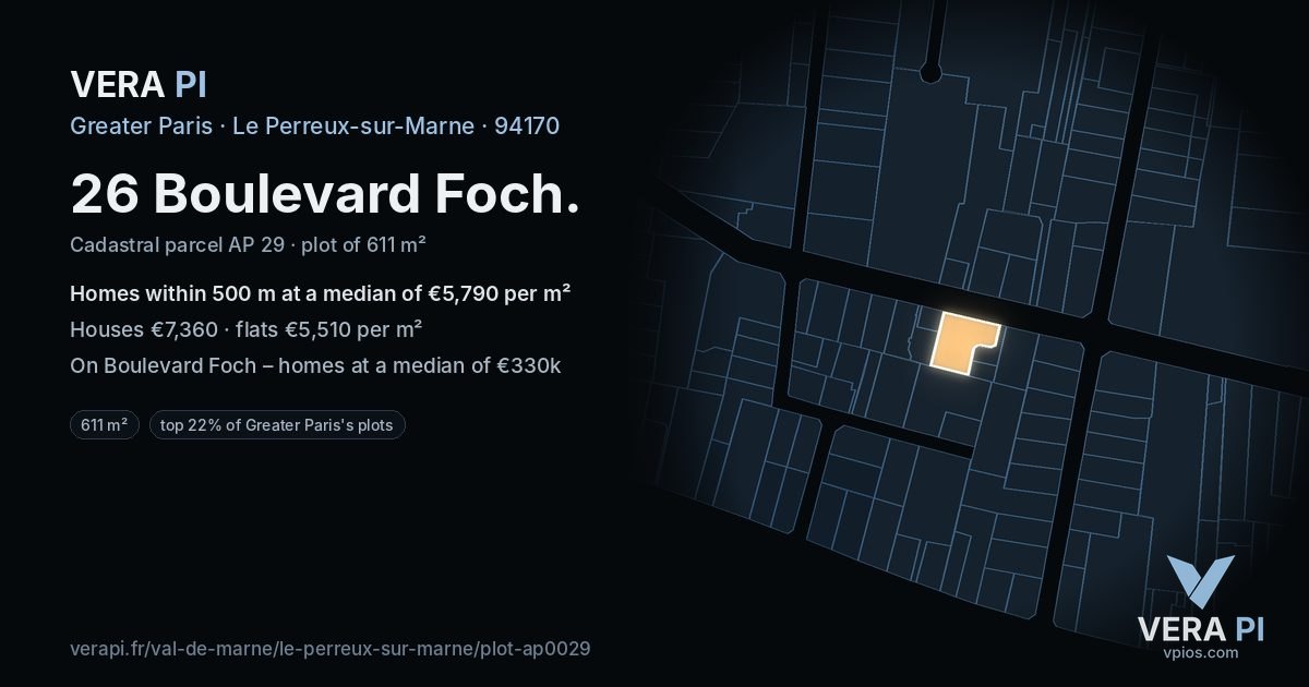 26 Boulevard Foch, Le Perreux-sur-Marne at night – the plot lit, the parcels around coloured by the prices near them