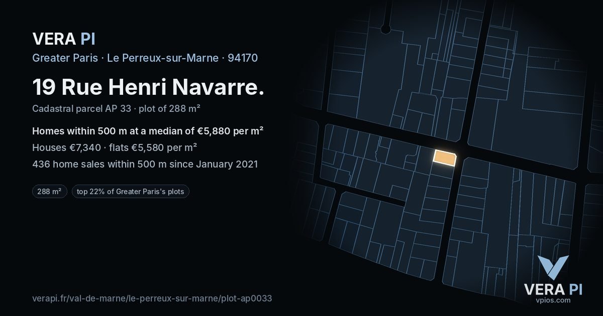 19 Rue Henri Navarre, Le Perreux-sur-Marne at night – the plot lit, the parcels around coloured by the prices near them