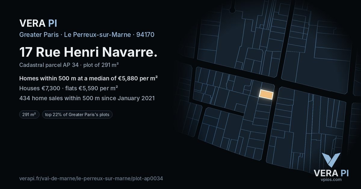 17 Rue Henri Navarre, Le Perreux-sur-Marne at night – the plot lit, the parcels around coloured by the prices near them