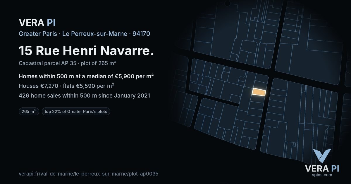 15 Rue Henri Navarre, Le Perreux-sur-Marne at night – the plot lit, the parcels around coloured by the prices near them