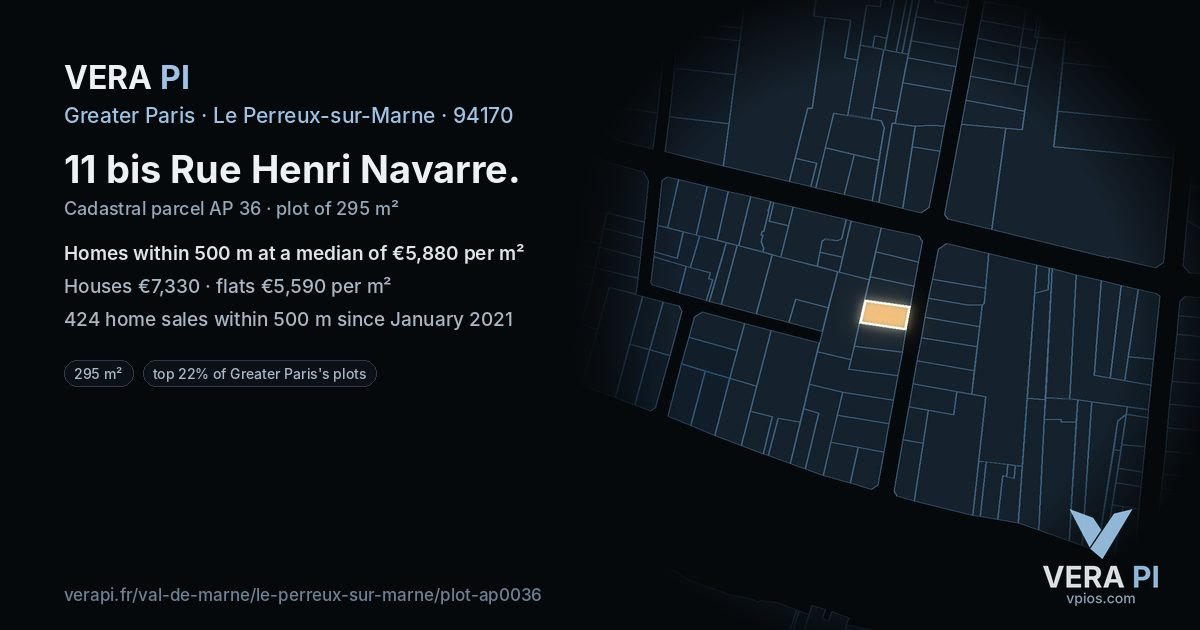 11 bis Rue Henri Navarre, Le Perreux-sur-Marne at night – the plot lit, the parcels around coloured by the prices near them