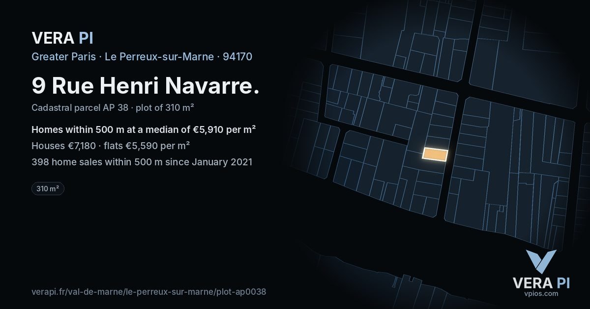 9 Rue Henri Navarre, Le Perreux-sur-Marne at night – the plot lit, the parcels around coloured by the prices near them