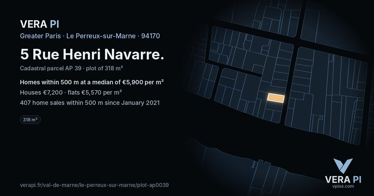 5 Rue Henri Navarre, Le Perreux-sur-Marne at night – the plot lit, the parcels around coloured by the prices near them