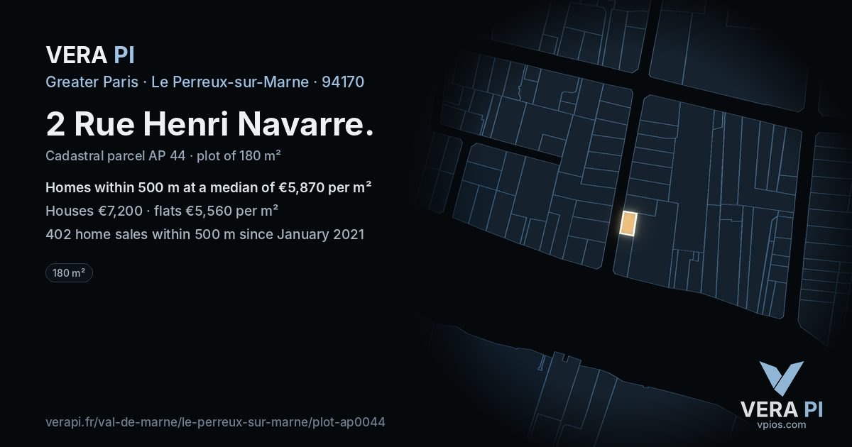 2 Rue Henri Navarre, Le Perreux-sur-Marne at night – the plot lit, the parcels around coloured by the prices near them