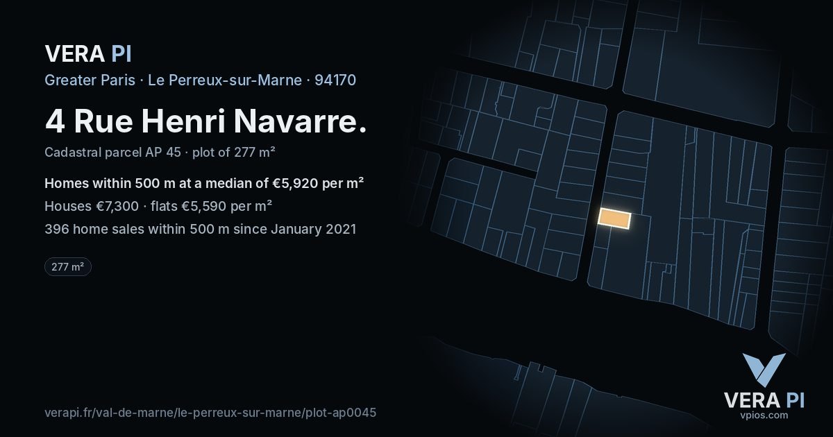 4 Rue Henri Navarre, Le Perreux-sur-Marne at night – the plot lit, the parcels around coloured by the prices near them