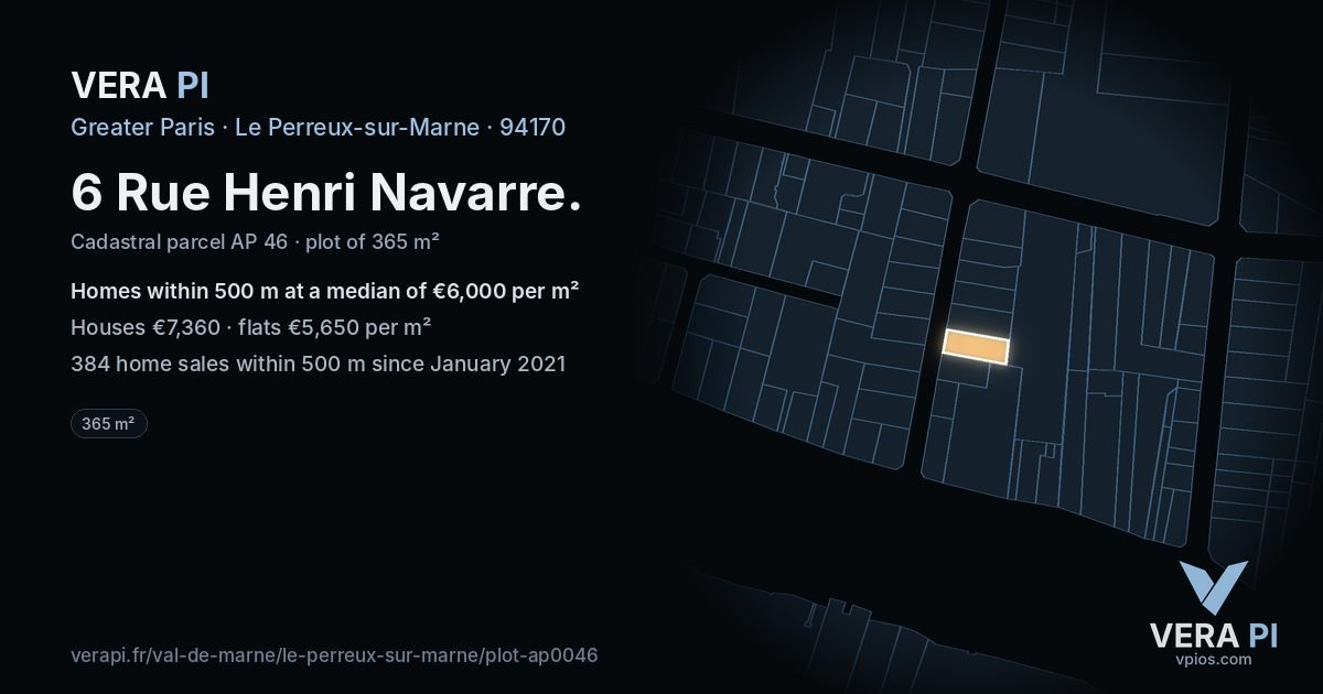 6 Rue Henri Navarre, Le Perreux-sur-Marne at night – the plot lit, the parcels around coloured by the prices near them
